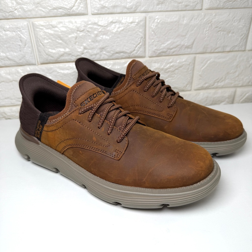 NWT Skechers Slip-Ins Garza-Gervin Leather Shoes Men 8 | Genuine Natural Leather